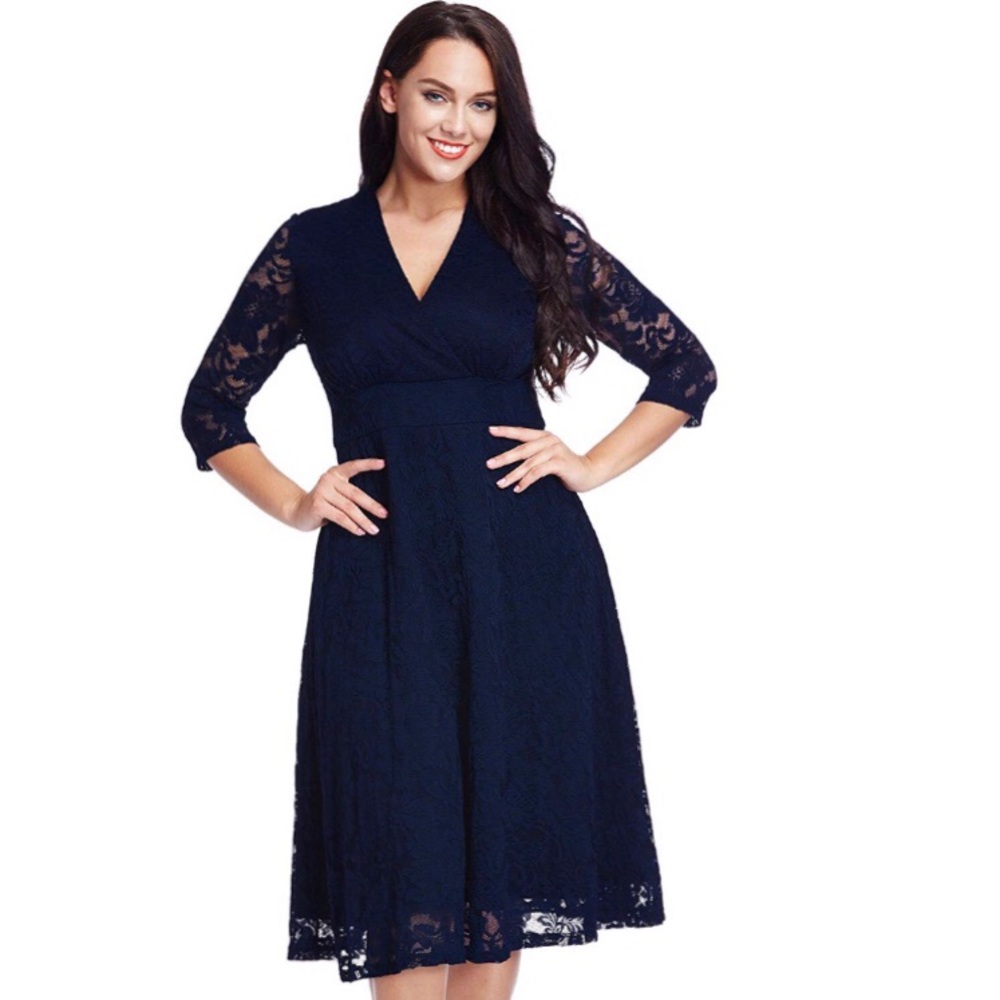 Navy Lace Formal Dress